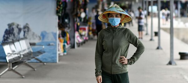 Một người phụ nữ đeo mặt nạ đi dọc bến cảng Tuần Châu ở Vịnh Hạ Long thuộc tỉnh phía đông bắc Quảng Ninh, Việt Nam. Một người phụ nữ đeo mặt nạ đi dọc bến cảng Tuần Châu ở Vịnh Hạ Long thuộc tỉnh phía đông bắc Quảng Ninh, Việt Nam. - Sputnik Việt Nam