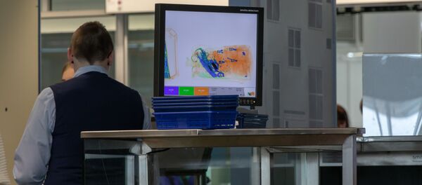 Giám sát máy quét hành lý trong khu vực kiểm soát hải quan. Giám sát máy quét hành lý trong khu vực kiểm soát hải quan. - Sputnik Việt Nam