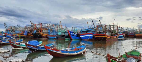 Tàu thuyền của ngư dân tránh trú bão tại khu neo đậu Cửa Viêt. Tàu thuyền của ngư dân tránh trú bão tại khu neo đậu Cửa Viêt. - Sputnik Việt Nam