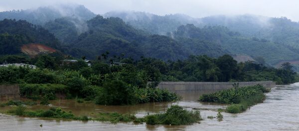 Lũ lớn trên sông Hồng đoạn qua thành phố Lào Cai gây ngập úng cây và hoa màu của người dân - Sputnik Việt Nam