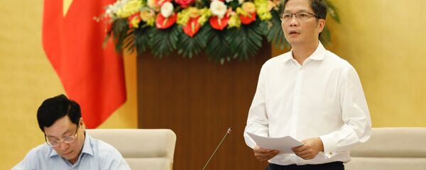 Bộ trưởng Bộ Công Thương Trần Tuấn Anh phát biểu tại buổi làm việc.  - Sputnik Việt Nam