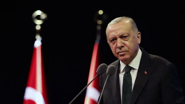 Tổng thống Thổ Nhĩ Kỳ Recep Tayyip Erdogan phát biểu tại dinh thự tổng thống ở Ankara - Sputnik Việt Nam