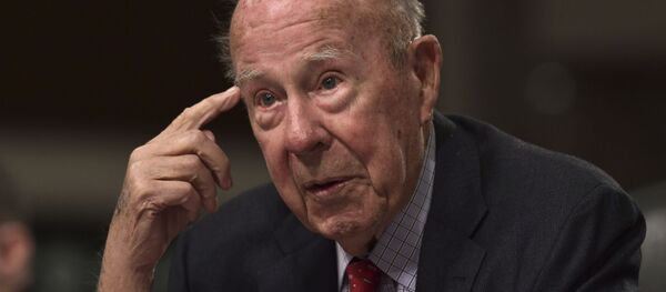 Cựu Giám đốc Bộ Ngoại giao Hoa Kỳ George Schultz phát biểu tại một phiên điều trần trước Ủy ban Dịch vụ Vũ trang Thượng viện trên Đồi Capitol ở Washington Cựu Giám đốc Bộ Ngoại giao Hoa Kỳ George Schultz phát biểu tại một phiên điều trần trước Ủy ban Dịch vụ Vũ trang Thượng viện trên Đồi Capitol ở Washington - Sputnik Việt Nam