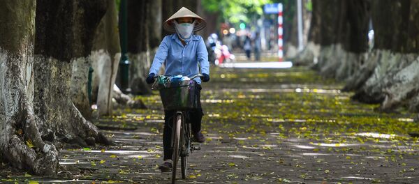 Người đi xe đạp đeo khẩu trang y tế ở Hà Nội - Sputnik Việt Nam