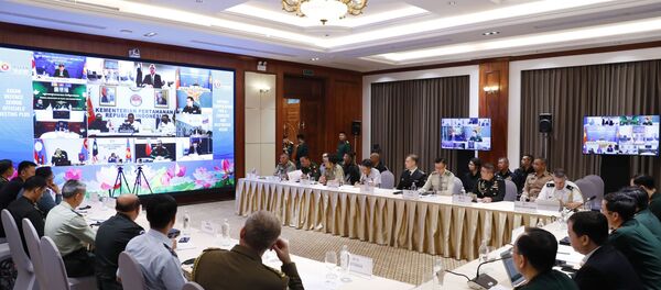 Hội nghị trực tuyến Quan chức Quốc phòng cấp cao ASEAN mở rộng tại điểm cầu Hà Nội. - Sputnik Việt Nam