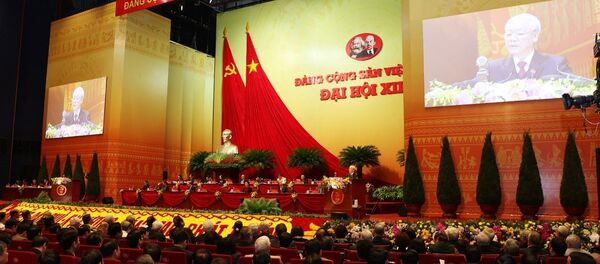 Đồng chí Nguyễn Phú Trọng, Tổng Bí thư Ban Chấp hành Trung ương Đảng, Chủ tịch nước CHXHCN Việt Nam đọc Báo cáo chính trị của Ban Chấp hành Trung ương Đảng khóa XII và các văn kiện trình Đại hội. Đồng chí Nguyễn Phú Trọng, Tổng Bí thư Ban Chấp hành Trung ương Đảng, Chủ tịch nước CHXHCN Việt Nam đọc Báo cáo chính trị của Ban Chấp hành Trung ương Đảng khóa XII và các văn kiện trình Đại hội. - Sputnik Việt Nam