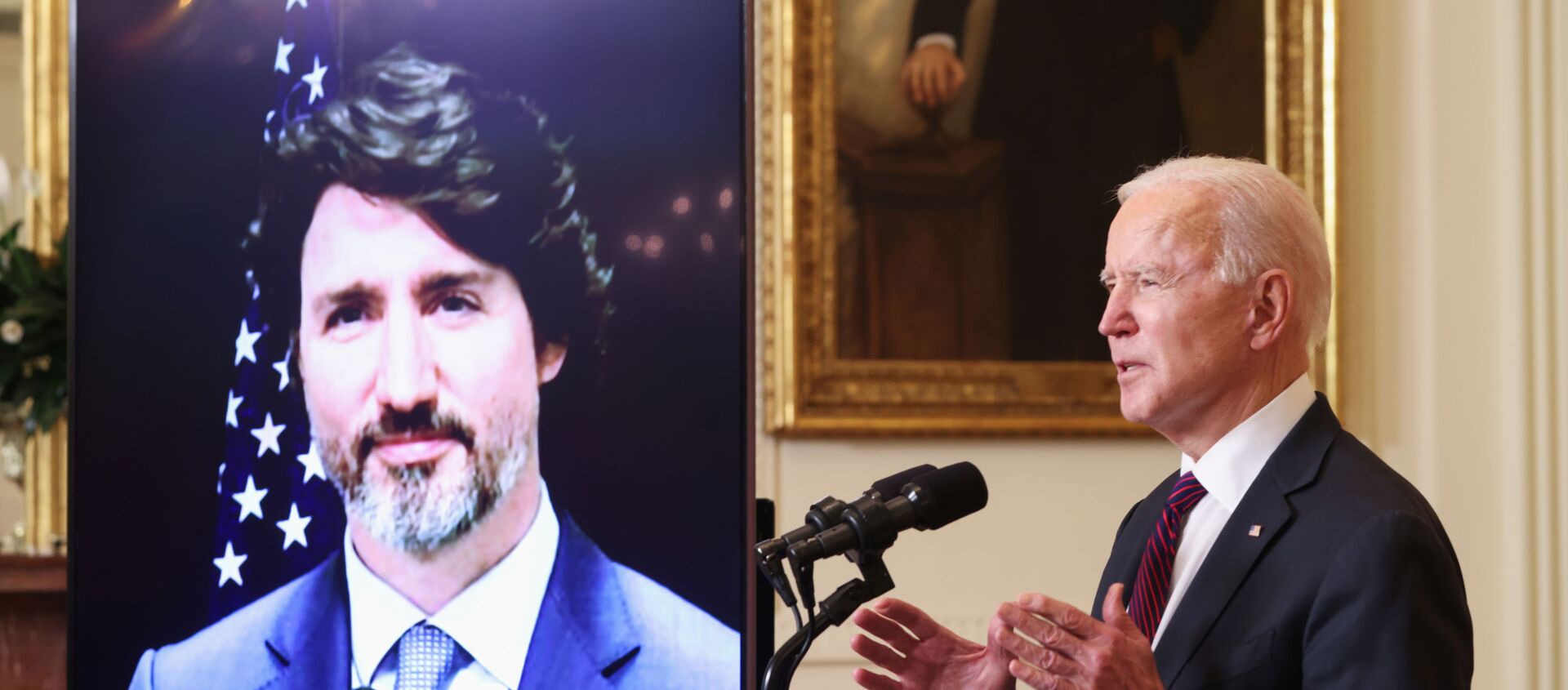 Tổng thống Hoa Kỳ Joe Biden và Thủ tướng Canada Jusstin Trudeau Tổng thống Hoa Kỳ Joe Biden và Thủ tướng Canada Jusstin Trudeau - Sputnik Việt Nam, 1920, 24.02.2021