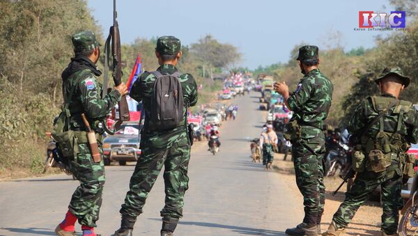 Các thành viên của Liên minh Quốc gia Karen trong các cuộc biểu tình ở Myanmar - Sputnik Việt Nam