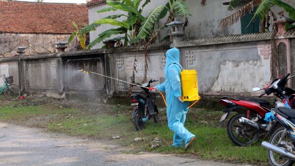 Tiến hành phun khử khuẩn toàn thôn Quan Nhân, xã Nhân Đạo, huyện Lý Nhân nơi ở bệnh nhân N.V.Đ.  - Sputnik Việt Nam