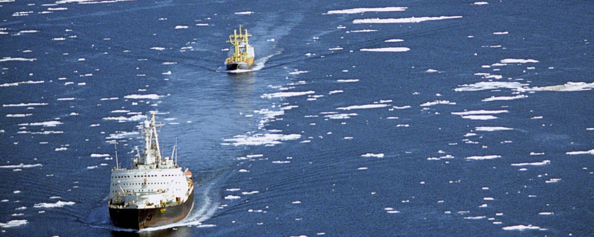 Một đoàn tàu vận tải đi kèm với tàu phá băng đi dọc theo Tuyến đường Biển phương Bắc - Sputnik Việt Nam, 1920, 26.11.2024