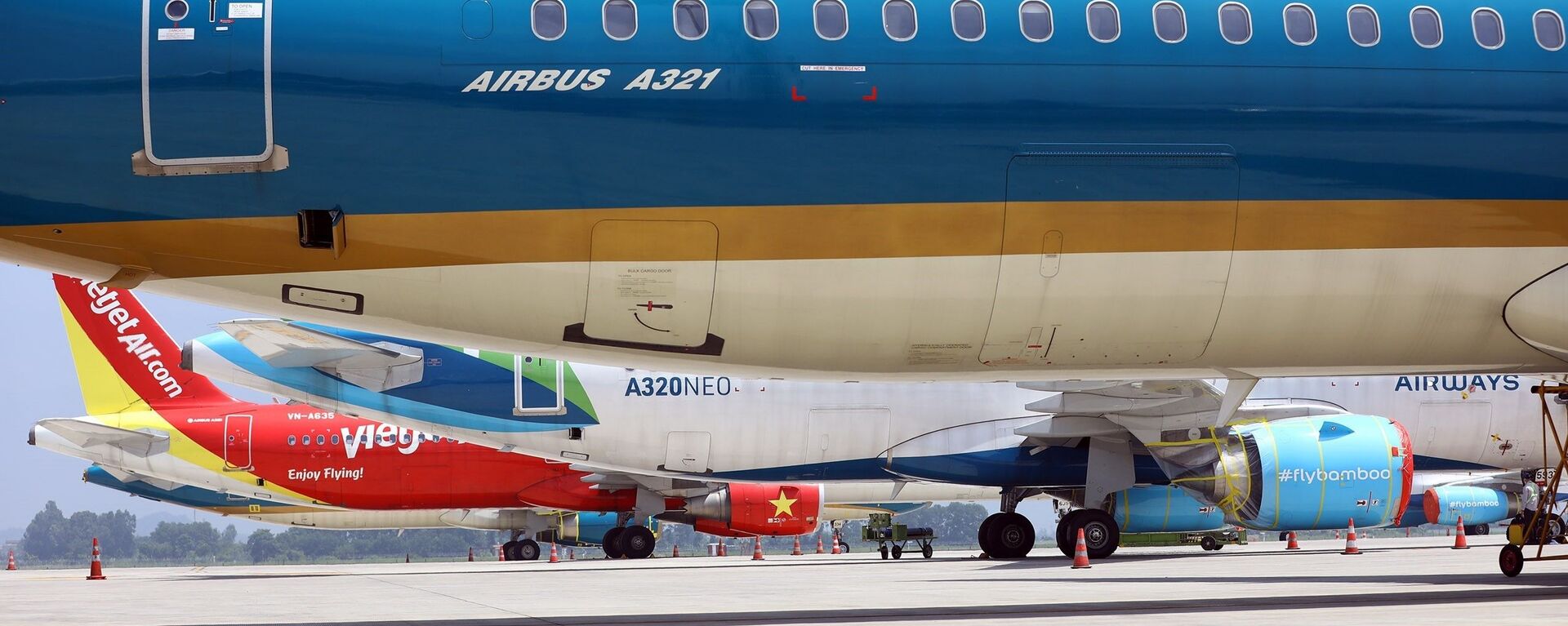 Chỉ riêng hãng hàng không quốc gia Vietnam Airlines mỗi đêm có tới 30 máy bay đỗ ở Nội Bài, trong đó có hơn chục chiếc không khai thác. - Sputnik Việt Nam, 1920, 19.07.2021