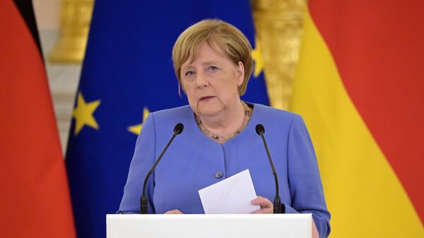 Thủ tướng Đức Angela Merkel trong cuộc họp báo sau cuộc hội đàm với Vladimir Putin - Sputnik Việt Nam