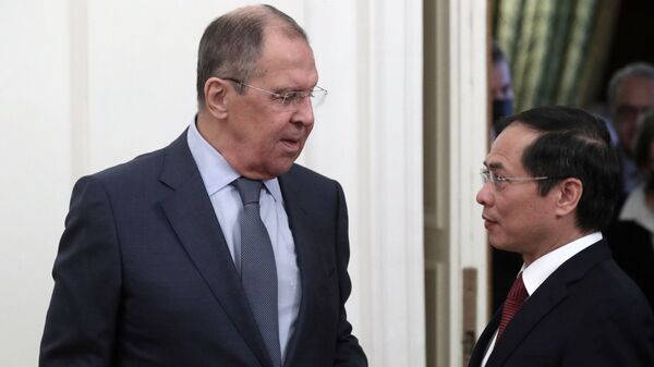 Cuộc họp báo của Bộ trưởng Ngoại giao Liên bang Nga Sergei Lavrov và Bộ trưởng Ngoại giao Việt Nam Bùi Thanh Sơn - Sputnik Việt Nam