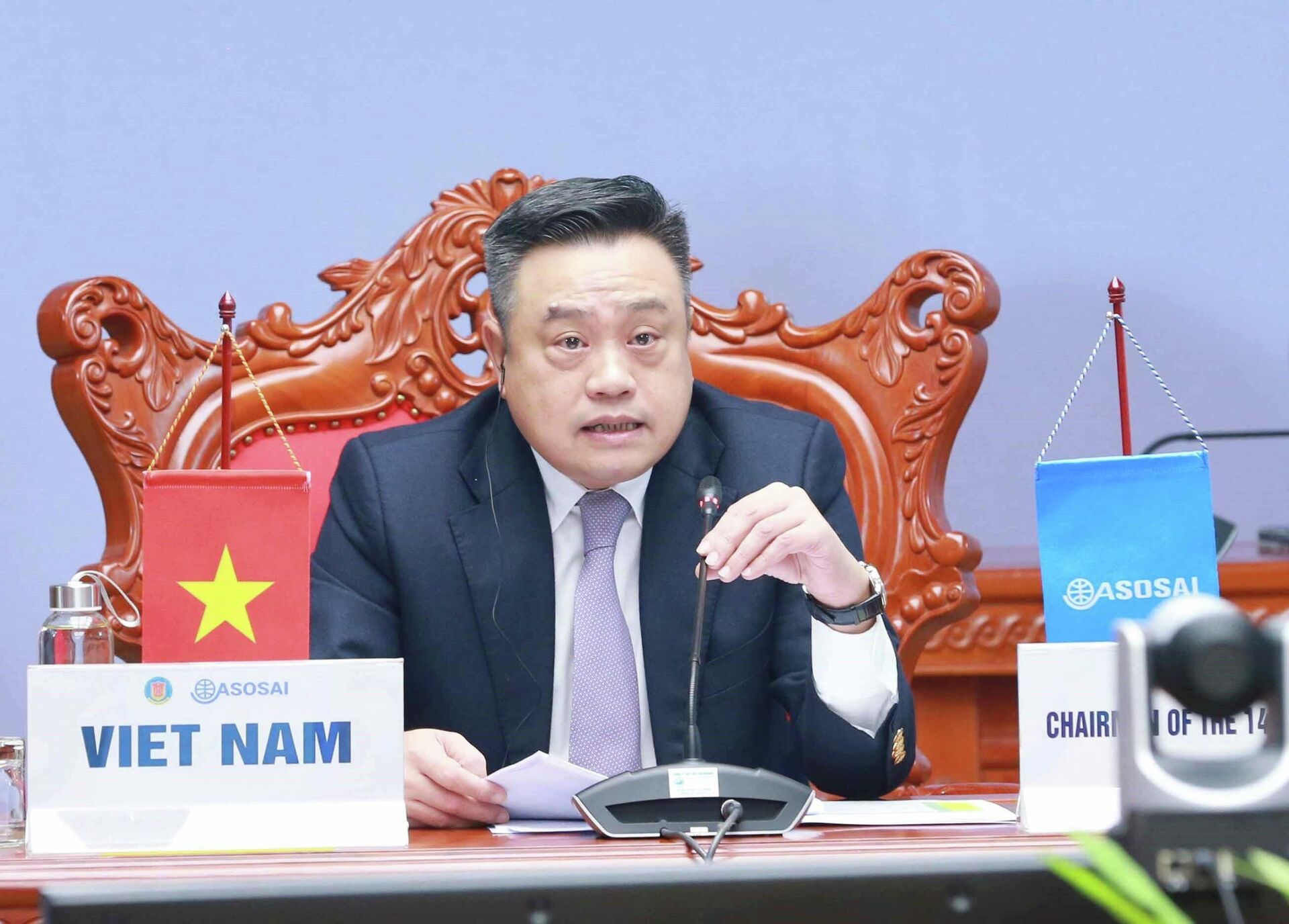 Tổng Kiểm toán Nhà nước Trần Sỹ Thanh - Chủ tịch ASOSAI nhiệm kỳ 2018 - 2021 chủ trì cuộc họp.  - Sputnik Việt Nam, 1920, 20.10.2021