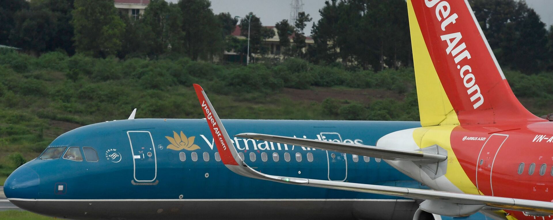 Пассажирские самолеты двух крупнейших авиакомпаний Вьетнама, Vietnam Airlines и Vietjet  - Sputnik Việt Nam, 1920, 03.03.2022