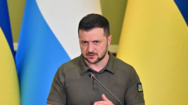 Tổng thống Ukraina Vladimir Zelensky trong cuộc họp báo ở Kiev - Sputnik Việt Nam