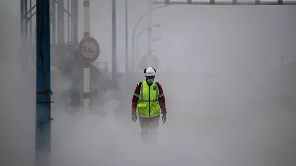 Công nhân trong màn khói tại nhà máy phân bón Yara ở Le Havre, Pháp - Sputnik Việt Nam