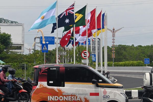 Cờ của các nước thành viên G20 tung bay trước hội nghị thượng đỉnh G20 ở Nusa Dua, Bali. - Sputnik Việt Nam