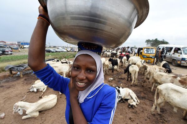 Cô gái bán hàng tại chợ trước lễ Eid al-Adha, Nigeria. - Sputnik Việt Nam