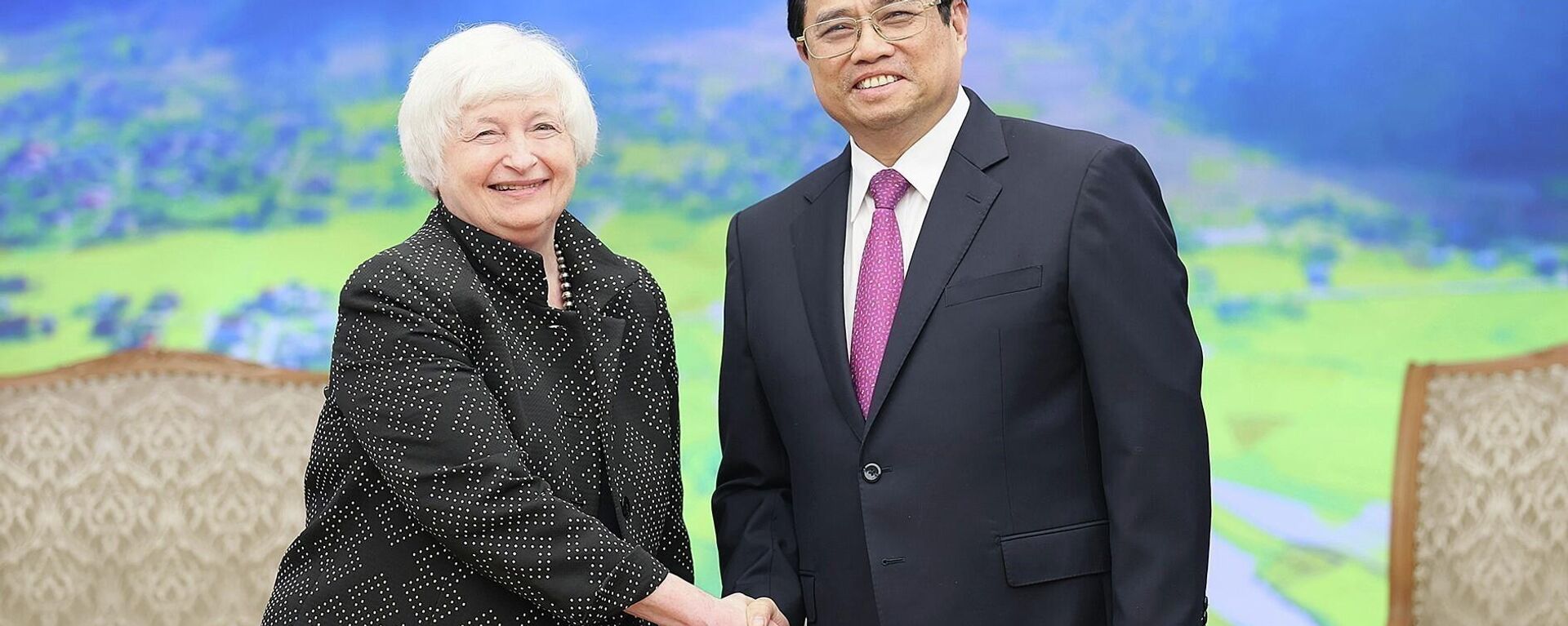 Thủ tướng Phạm Minh Chính tiếp Bộ trưởng Tài chính Hoa Kỳ Janet Yellen - Sputnik Việt Nam, 1920, 21.07.2023