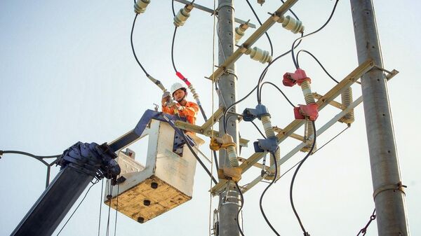 Nhân viên điện lực kiểm tra, sửa chữa các khiếm khuyết trên đường dây nhằm đảm bảo cấp điện an toàn, ổn định cho phục vụ nhân dân trong dịp lễ Quốc khánh năm nay. - Sputnik Việt Nam