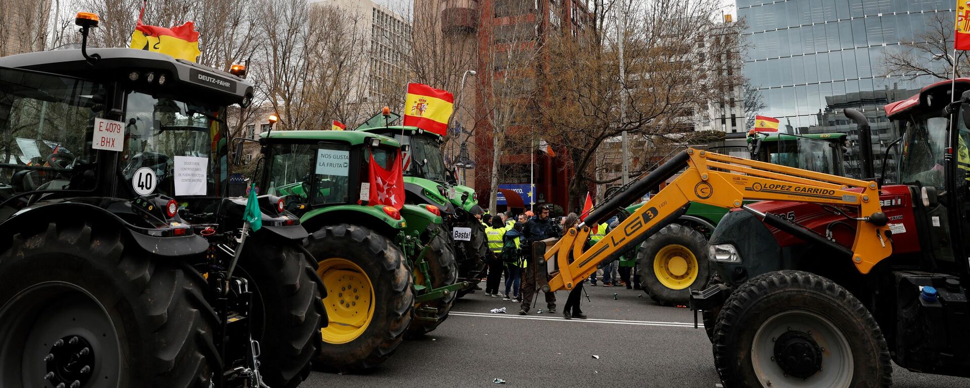 Hàng nghìn nông dân có những người lái máy kéo đi cùng đã xuống đường ở trung tâm Madrid - Sputnik Việt Nam, 1920, 26.02.2024