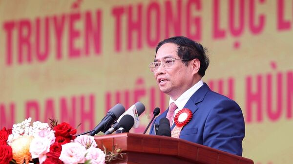 Thủ tướng Phạm Minh Chính phát biểu tại Lễ kỷ niệm 50 năm Ngày truyền thống lực lượng Cảnh sát cơ động. 

 - Sputnik Việt Nam