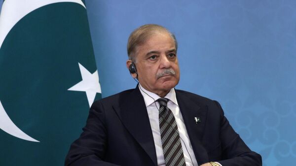 Thủ tướng Cộng hòa Hồi giáo Pakistan Shehbaz Sharif trong cuộc gặp với Tổng thống Nga Vladimir Putin bên lề hội nghị thượng đỉnh Tổ chức Hợp tác Thượng Hải (SCO) - Sputnik Việt Nam