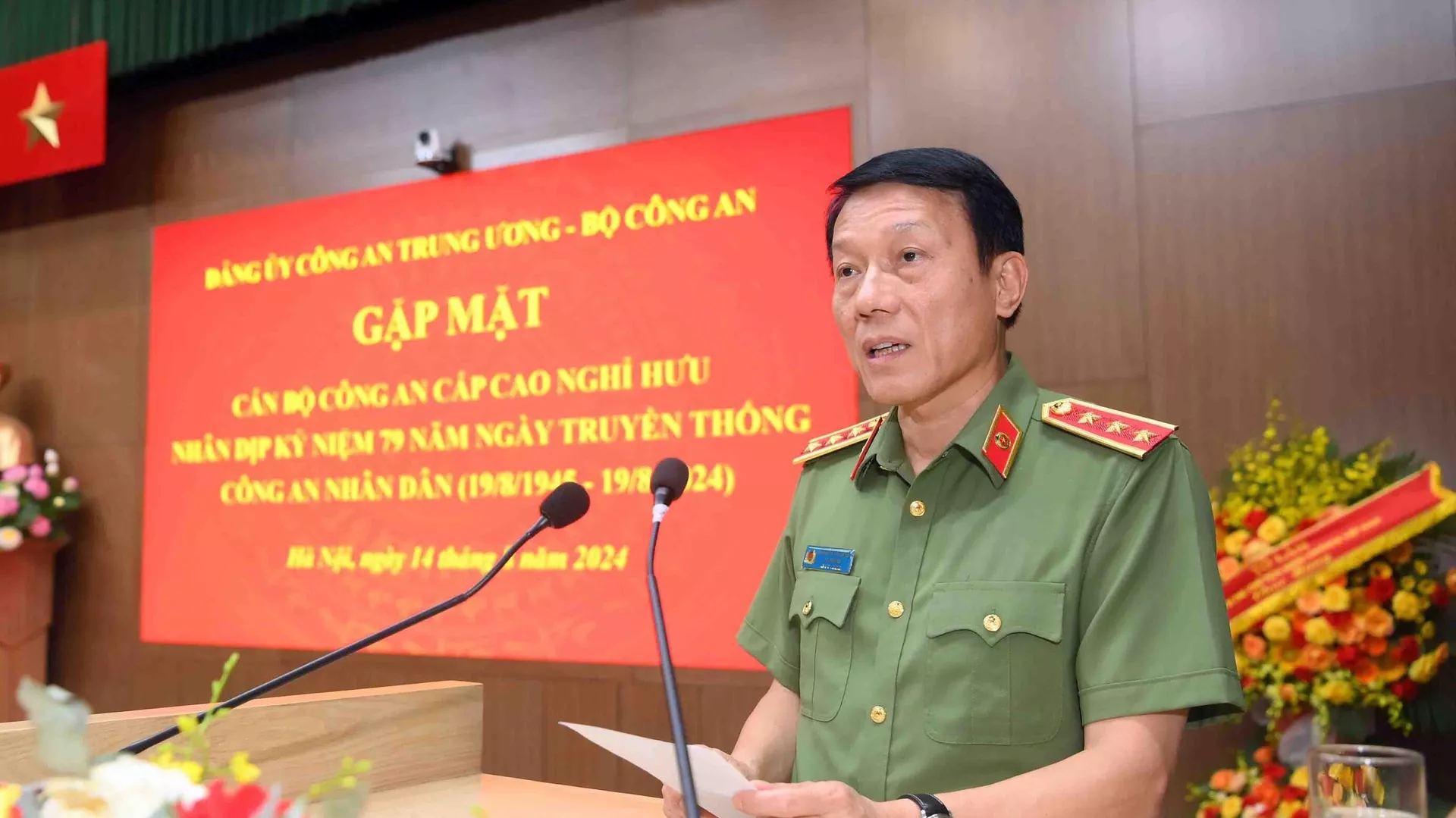 Thượng tướng Lương Tam Quang, Uỷ viên Trung ương Đảng, Bí thư Đảng uỷ Công an Trung ương, Bộ trưởng Bộ Công an phát biểu.