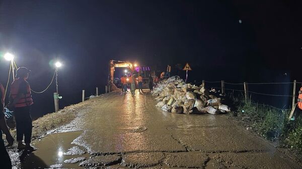 Người dân và các lực lượng chức năng ứng phó vỡ đê sông Lô tại Tuyên Quang - Sputnik Việt Nam