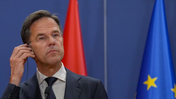 Netherland's Prime Minister Mark Rutte listens to a question during a press conference after talks with Serbia's President Aleksandar Vucic and Luxembourg Prime Minister Xavier Bettel at the Serbia Palace, in Belgrade, Serbia, Monday, July 3, 2023. Rutte and Bettel are on a one day visit to Serbia. - Sputnik Việt Nam