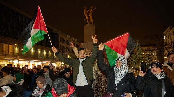 Mọi người ăn mừng tại Hermannplatz, Berlin thỏa thuận ngừng bắn giữa Israel và Hamas  - Sputnik Việt Nam