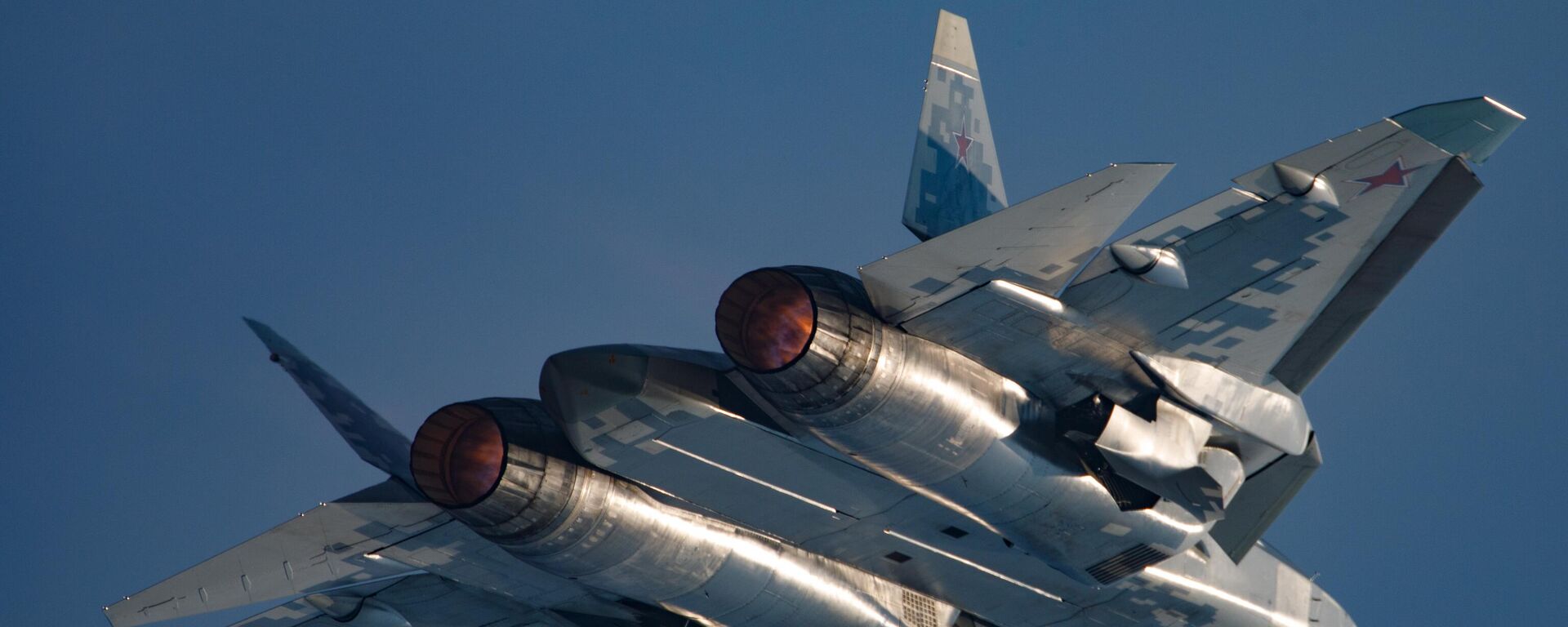 Đây là chiếc máy bay chiến đấu Su-57 của Nga tại Triển lãm hàng không vũ trụ quốc tế lần thứ XV Aero India 2025 - Sputnik Việt Nam, 1920, 20.05.2025