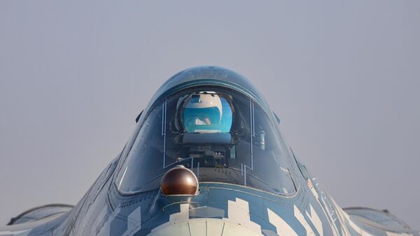 Đây là chiếc máy bay chiến đấu Su-57 của Nga tại Triển lãm hàng không vũ trụ quốc tế XV Aero India 2025 - Sputnik Việt Nam