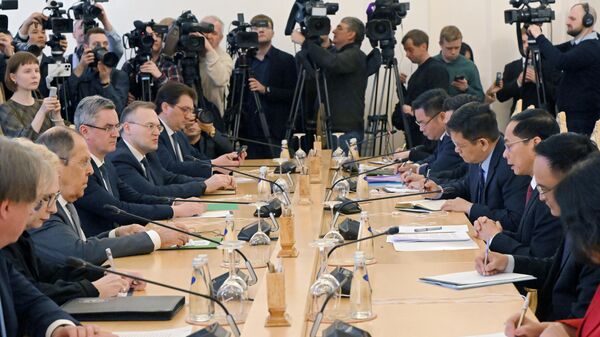 Bộ trưởng Ngoại giao Nga Sergei Lavrov  và Bộ trưởng Ngoại giao Cộng hòa xã hội chủ nghĩa Việt Nam Bùi Thanh Sơn trước một cuộc họp tại Moskva. - Sputnik Việt Nam