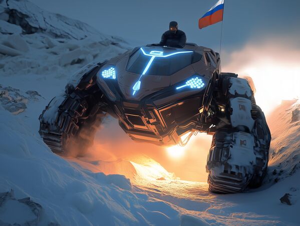 Xe địa hình Nga &quot;Polyarnik&quot; dành cho vùng đất Franz – Iosip. Một loại xe taxi đa năng với hệ thống di chuyển cách mạng: Chế độ xích để vượt qua sa mạc tuyết; chế độ bước đi với hai &quot;chân&quot; để di chuyển trên địa hình đá gồ ghề; chế độ lơ lửng khi vượt qua các vết nứt băng. Đặc điểm chính: Người lái AI tự động với hệ thống sinh tồn; cabin chịu nhiệt (-70°C) với tùy chọn quan sát mở; vỏ bọc nano cách nhiệt và tự sưởi; động cơ hybrid hạt nhân-năng lượng mặt trời. Slogan: &quot;Nơi con đường kết thúc – nơi chúng tôi bắt đầu». Tên gọi: &quot;Polyarnik». - Sputnik Việt Nam