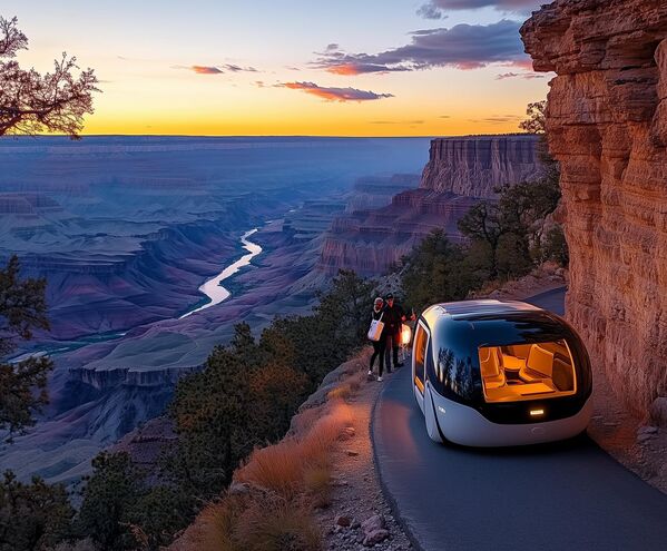 CanyonFloat X – Taxi dạng Jeep khí động học. Lơ lửng cách bề mặt đá 10 cm. Hành khách điều chỉnh lộ trình qua bảng cảm ứng, sau đó phương tiện tự di chuyển theo đường đi, tránh mọi chướng ngại vật. Đặc điểm chính: Lớp chắn nhiệt thế hệ mới – hoạt động ổn định ở +80°C trong bóng râm và +120°C dưới nắng; vỏ bằng kim loại-gốm với hệ thống làm mát chủ động (kích hoạt tự động ở +50°C); tấm chống chói – hấp thụ 98% tia UV. Slogan: &quot;Lạnh lùng giữa cái nóng thiêu đốt». - Sputnik Việt Nam