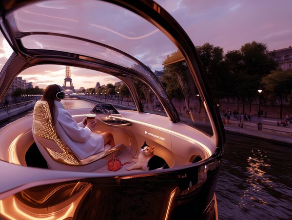 Taxi cao cấp ở Paris – CielLuxe. Bay lơ lửng ở độ cao 5 mét trên bầu trời Paris theo các tuyến đường &quot;trời&quot; cụ thể. Sự sang trọng Pháp kết hợp công nghệ đỉnh cao phục vụ khách hàng khó tính. Dịch vụ cao cấp: Quầy bar-gourmet – cà phê pha chế bởi robot barista, 30 loại trà; VR Lounge – kính thực tế ảo với nội dung từ thiền tại Provence đến lễ ra mắt phim tại Cannes; &quot;sàn trong suốt&quot; – chế độ hướng dẫn địa danh với trợ lý AI. Công nghệ: Khoang giảm tiếng ồn và kiểm soát mùi hương; hệ thống &quot;Zero Motion&quot; – không gây say xe. Slogan: &quot;Câu chuyện cổ tích trên trời Paris – không tắc đường, không phiền phức». Tên gọi: &quot;CielLuxe&quot; (Sự xa xỉ trên bầu trời). - Sputnik Việt Nam