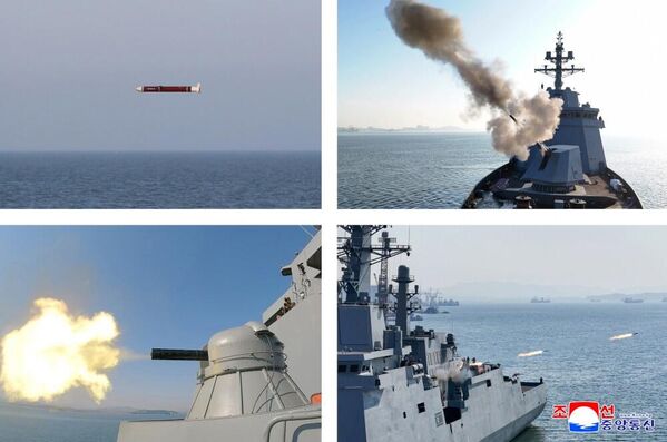 Bắc Triều Tiên kiểm tra vũ khí trên tàu khu trục đa năng mới &quot;Choe Hyon&quot; và Kim Jong-un theo dõi quá trình thử nghiệm - Sputnik Việt Nam