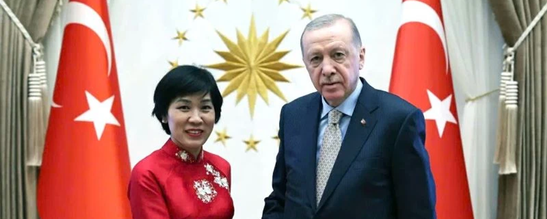 Đại sứ Đặng Thị Thu Hà và Tổng thống Thổ Nhĩ Kỳ Recep Tayyip Erdogan - Sputnik Việt Nam, 1920, 02.05.2025