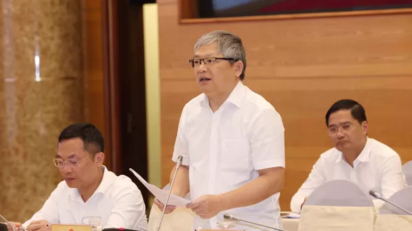 Thiếu tướng, Phó Chánh Văn phòng, Người phát ngôn Bộ Công an Hoàng Anh Tuyên trả lời câu hỏi của báo chí. - Sputnik Việt Nam