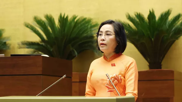 Phó Chủ tịch Quốc hội Nguyễn Thị Thanh trình bày Tờ trình về việc rút ngắn nhiệm kỳ Quốc hội khoá XV và Hội đồng nhân dân các cấp nhiệm kỳ 2021 – 2026 - Sputnik Việt Nam