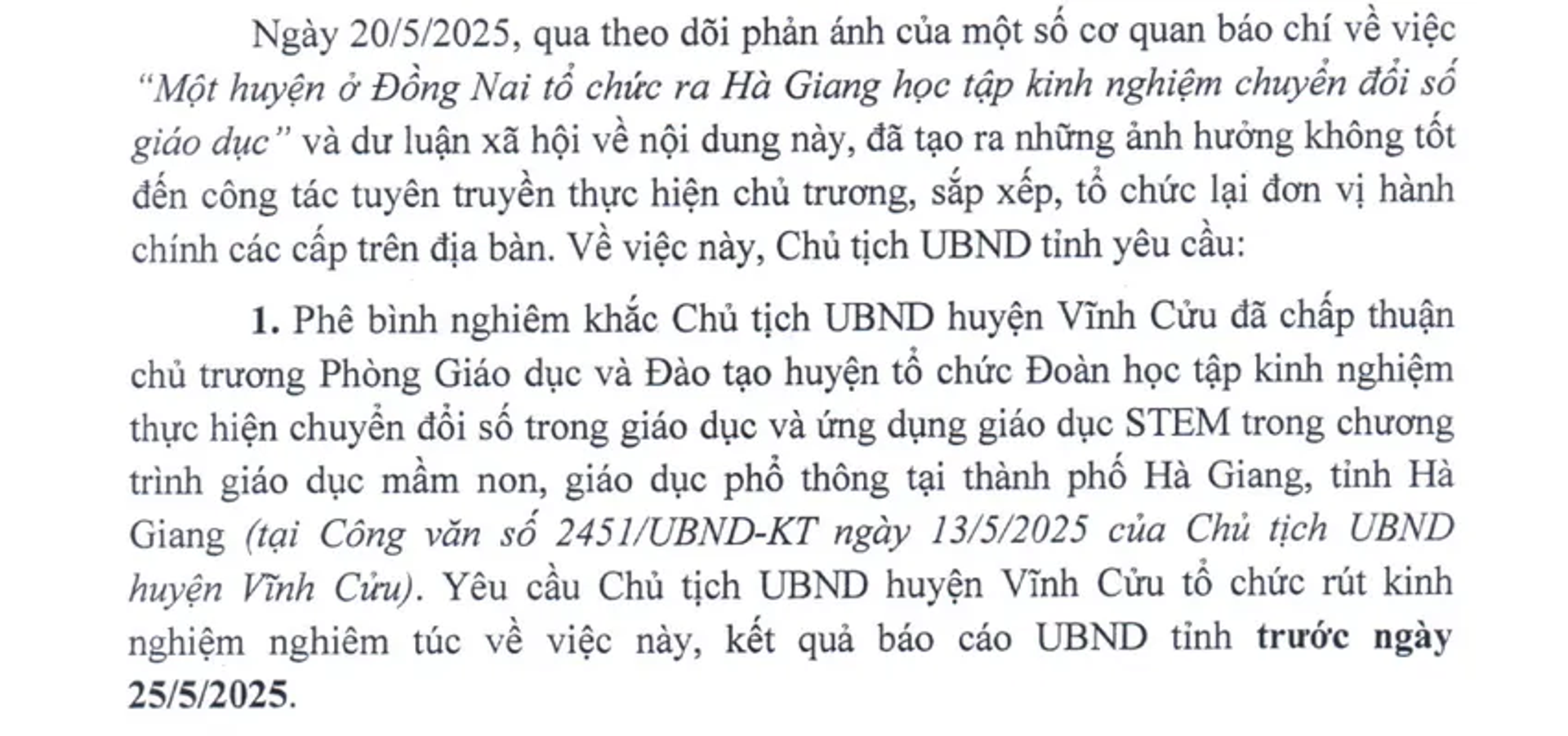 Chủ tịch UBND tỉnh Đồng Nai phê bình nghiêm khắc Chủ tịch UBND huyện Vĩnh Cửu. - Sputnik Việt Nam, 1920, 21.05.2025
