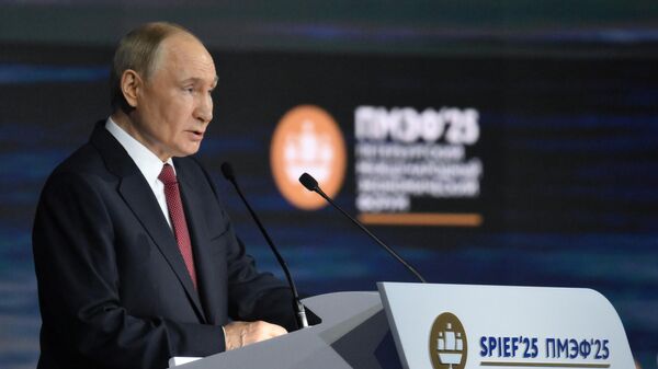 Tổng thống Nga Putin phát biểu tại phiên toàn thể của Diễn đàn Kinh tế Quốc tế St. Petersburg - Sputnik Việt Nam