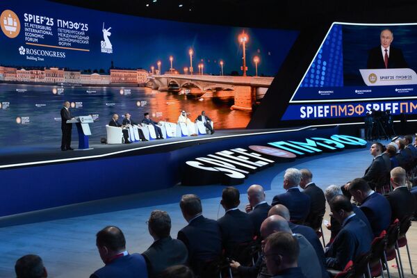 Tổng thống Nga Putin phát biểu tại phiên toàn thể của Diễn đàn Kinh tế Quốc tế St. Petersburg - Sputnik Việt Nam