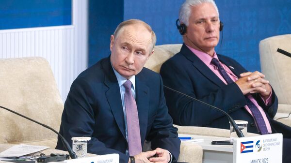 Tổng thống Nga Vladimir Putin tham dự phiên họp toàn thể của Diễn đàn Kinh tế Á-Âu lần thứ IV tại Minsk - Sputnik Việt Nam