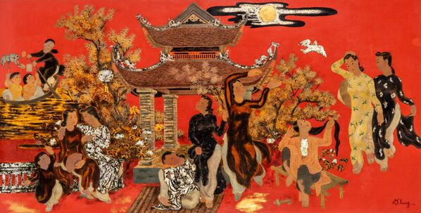 Nguyễn Tiến Chung. Ánh trăng thu. Đầu thập niên 1960. Gỗ, sơn mài, vỏ trứng, xà cừ Nguyễn Tiến Chung. Ánh trăng thu. Đầu thập niên 1960. Gỗ, sơn mài, vỏ trứng, xà cừ - Sputnik Việt Nam