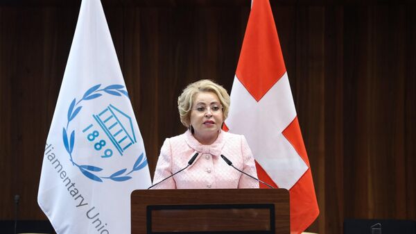 Chủ tịch Hội đồng Liên bang Liên bang Nga Valentina Matvienko phát biểu tại Hội nghị thượng đỉnh nữ Chủ tịch Quốc hội lần thứ 15 ở Geneva - Sputnik Việt Nam