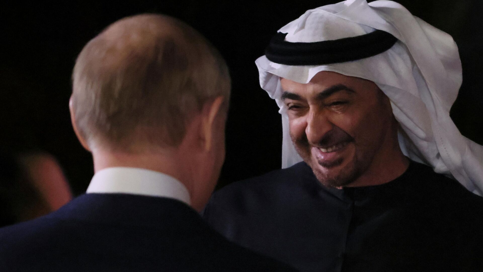 Tổng thống Nga Vladimir Putin chào đón Tổng thống Các Tiểu vương quốc Ả Rập Thống nhất Sheikh Mohamed bin Zayed Al Nahyan trước cuộc họp tại dinh thự nhà nước Novo-Ogaryovo, ngoại ô Moskva, Nga. - Sputnik Việt Nam, 1920, 08.08.2025