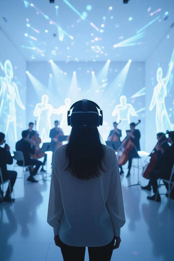 Khán giả với kính VR trong tương lai sẽ được đắm chìm trong bầu không khí nơi giai điệu truyền thống đan xen với nhịp điệu và âm thanh tương lai, tạo nên phong cách âm nhạc mới, độc đáo cho tương lai - Sputnik Việt Nam
